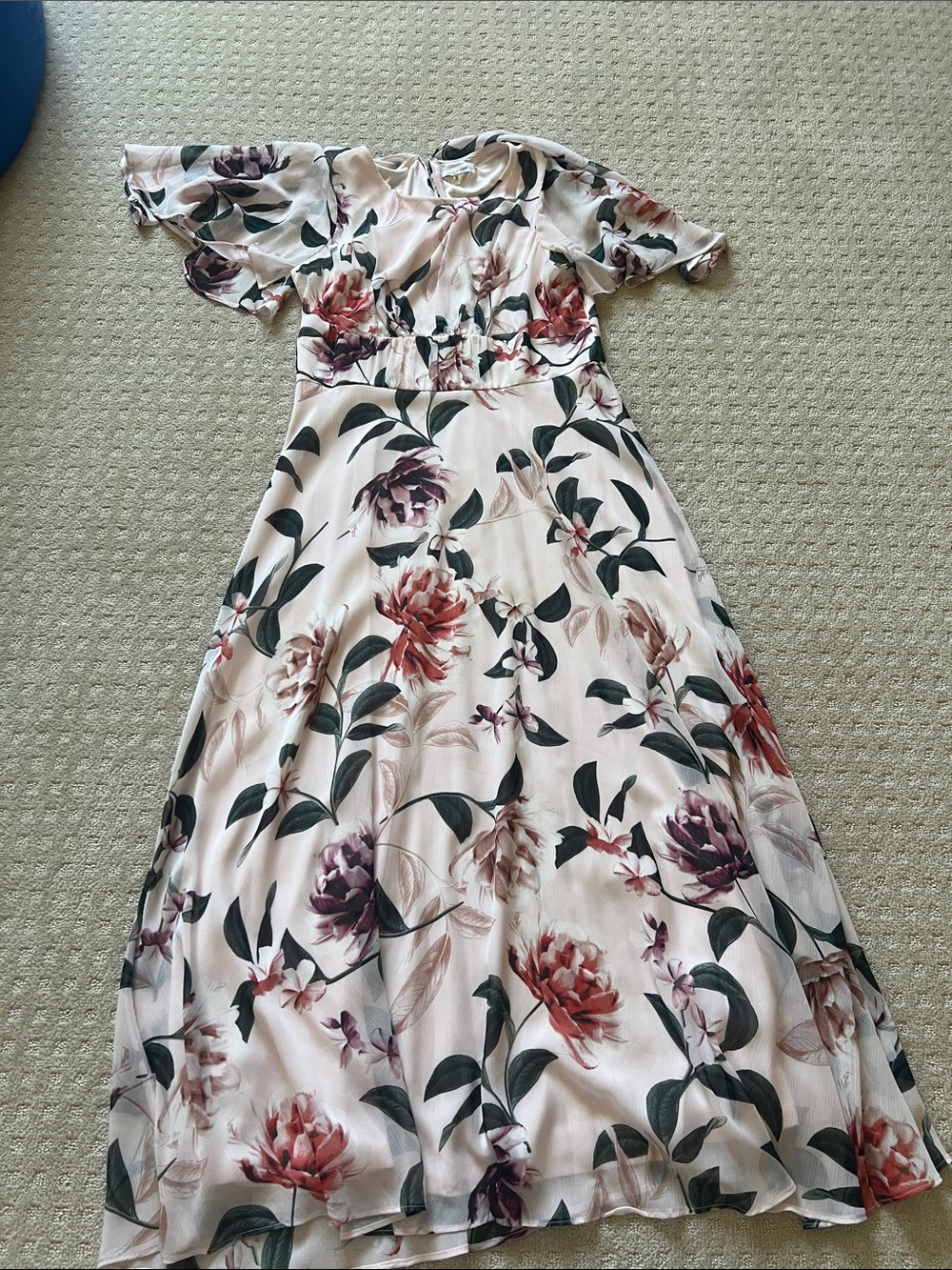 Calvin Klein Blush Pink Floral Maxi Dress with Green Leaves